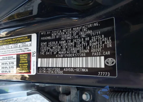 2012 Toyota Camry Le from USA, damaged, VIN 4T4BF1FK8CR177366